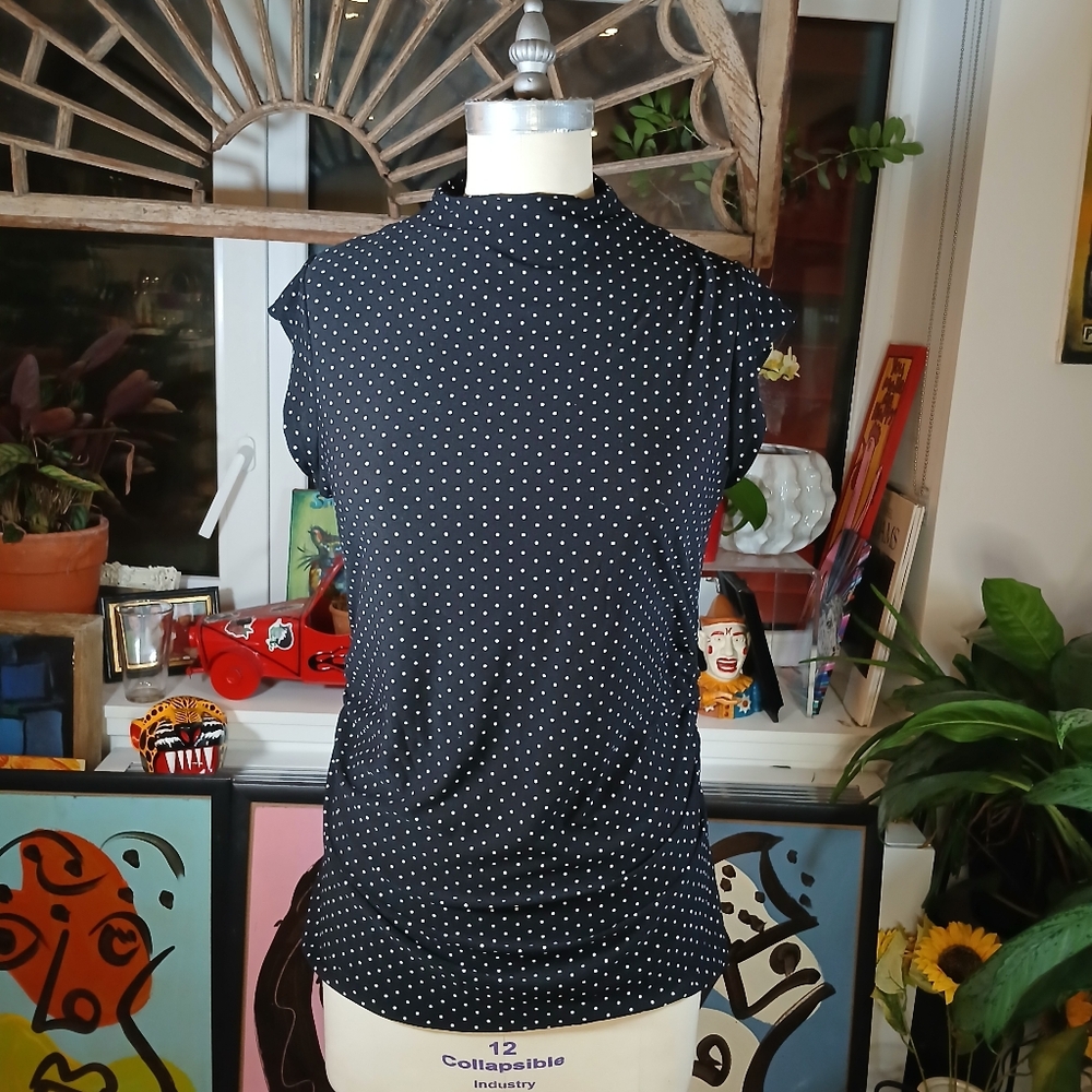 14th & Union Black And White Polka Dot High Neck Tank Size L